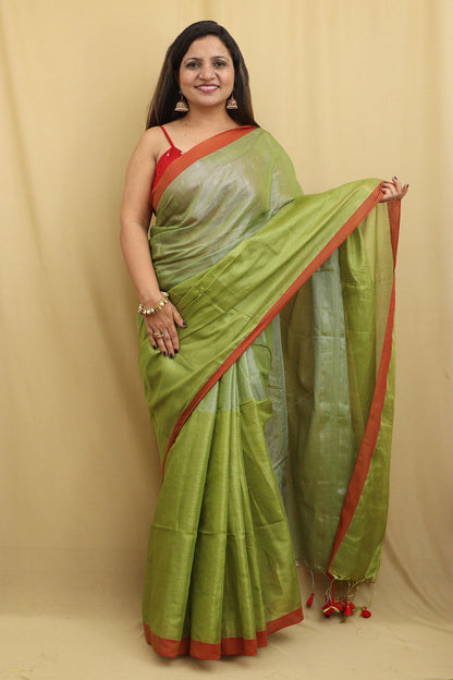 Green Bengal Tissue Cotton Saree - Elegant & Stylish - Luxurion World