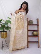 Cream Embroidered Chikankari Organza Silk Saree - Luxurion World