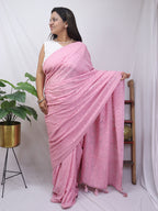 Pink Embroidered Chikankari Georgette Saree - Luxurion World