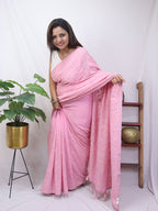 Pink Embroidered Chikankari Georgette Saree - Luxurion World