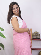 Pink Embroidered Chikankari Georgette Saree - Luxurion World