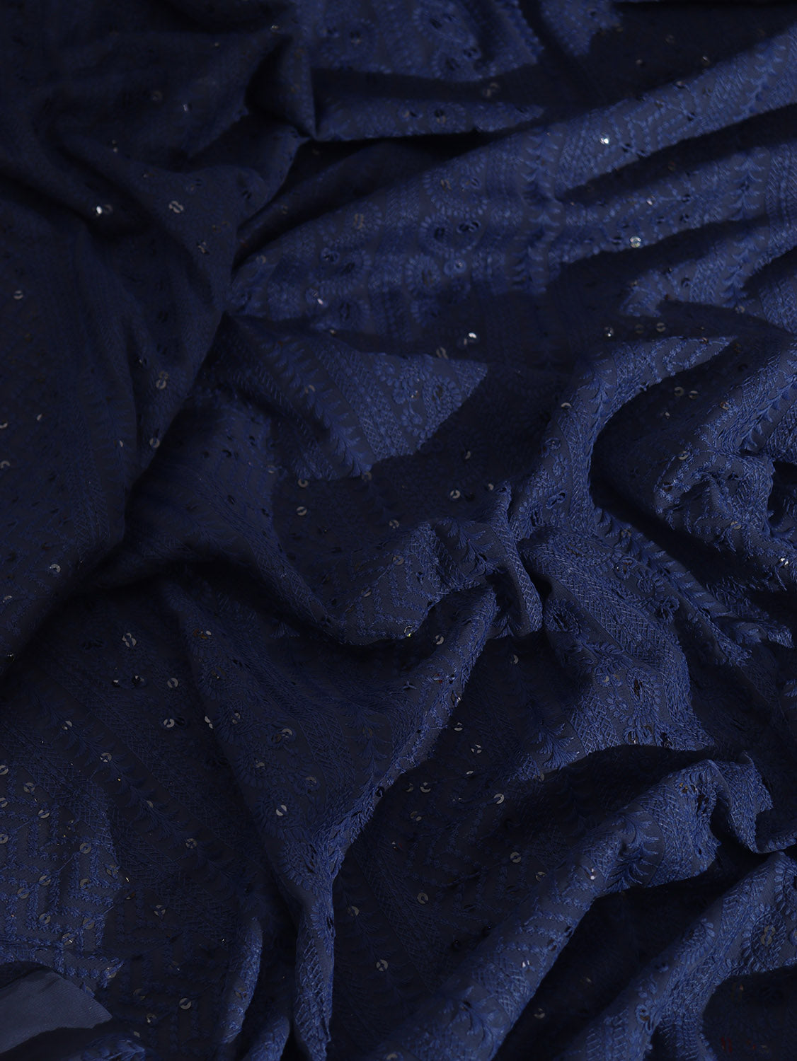 Blue Embroidered Chikankari Georgette Sequins Work Saree - Luxurion World