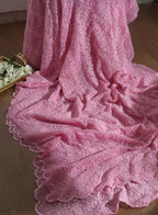 Pink Embroidered Chikankari Georgette Sequins Work Saree - Luxurion World