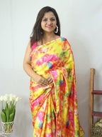 Multicolor Digital Printed Tie & Dye Satin Silk Saree - Luxurion World