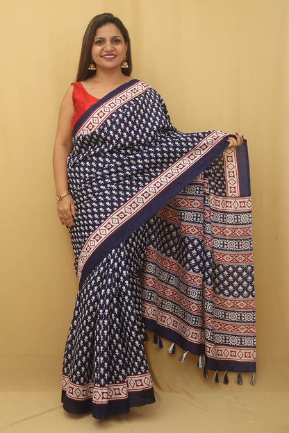 Blue Digital Printed Silk Saree - Luxurion World