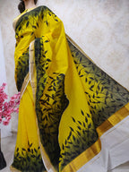 Yellow Hand Painted Pure Kerala Cotton Saree - Luxurion World