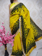 Yellow Hand Painted Pure Kerala Cotton Saree - Luxurion World