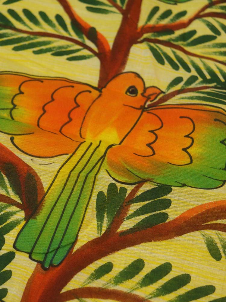 Hand-painted Kerala cotton saree - Vibrant yellow, pure elegance - Luxurion World