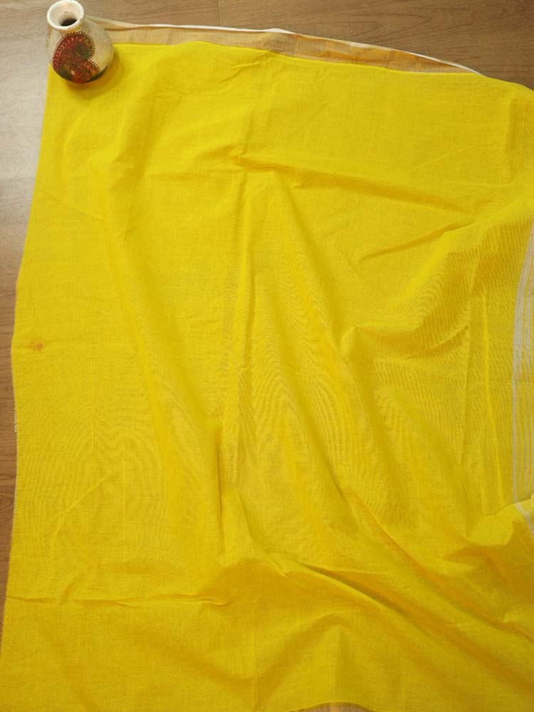 Hand-painted Kerala cotton saree - Vibrant yellow, pure elegance - Luxurion World