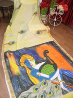 Yellow Kerala Cotton Saree - Hand Painted and Pure - Luxurion World