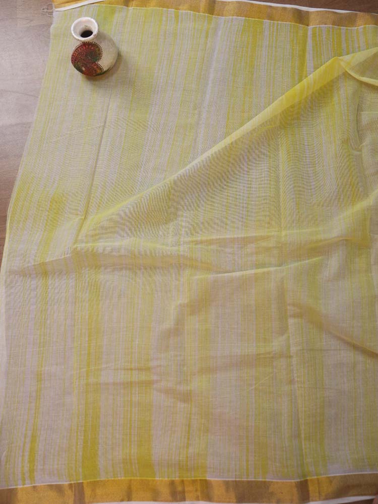 Yellow Kerala Cotton Saree - Hand Painted and Pure