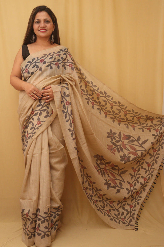 Pastel Jamdani Print Semi Tussar Silk Saree - Luxurion World