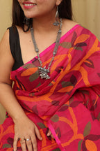 Stunning Pink Jamdani Print Tussar Silk Saree - Luxurion World