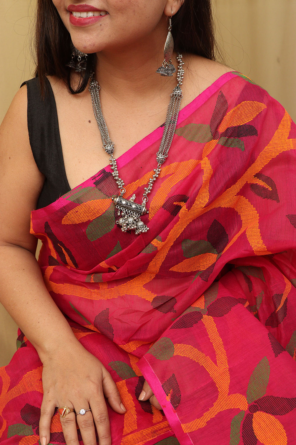 Stunning Pink Jamdani Print Tussar Silk Saree - Luxurion World