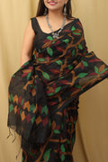Exquisite Black Jamdani Tussar Silk Saree - Luxurion World