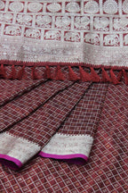 Elegant Maroon Kanjeevaram Silk Checks Saree: Timeless Beauty - Luxurion World