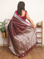 Elegant Maroon Kanjeevaram Silk Checks Saree: Timeless Beauty - Luxurion World