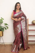 Elegant Maroon Kanjeevaram Silk Checks Saree: Timeless Beauty - Luxurion World