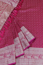 Stunning Pink Kanjeevaram Silk Checks Saree: Traditional Elegance - Luxurion World