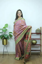 Purple Hand Painted And Kantha Embroidered Pure Bangalore Silk Saree - Luxurion World