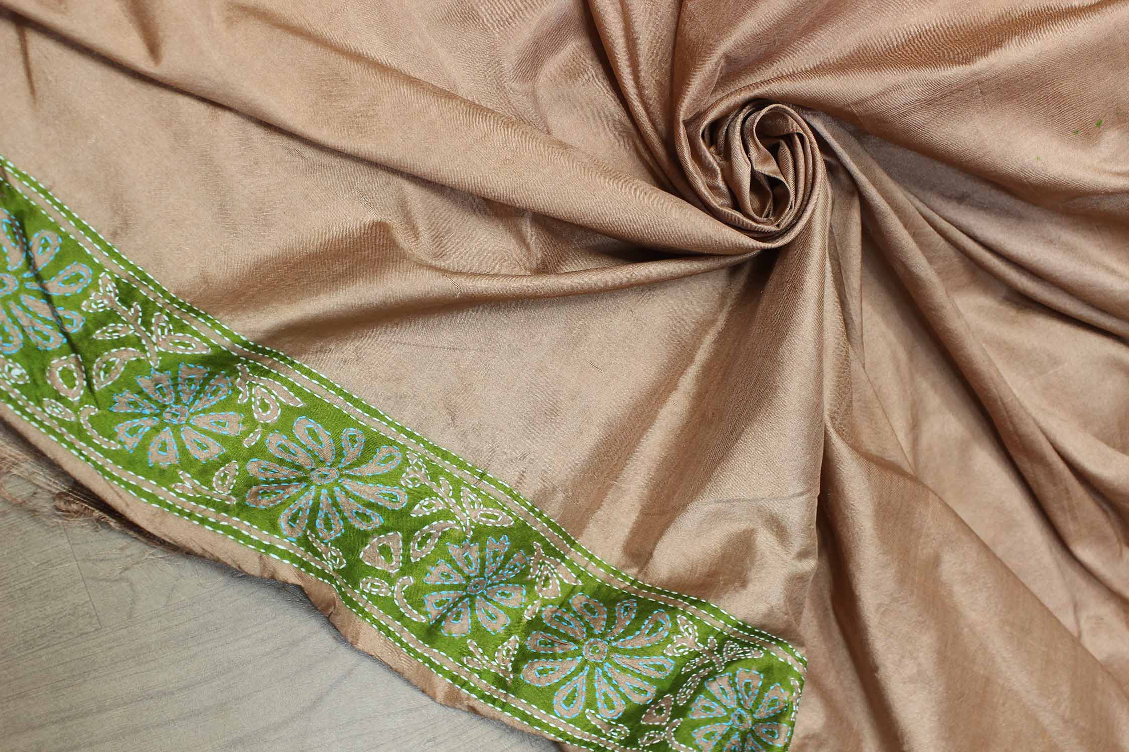 Purple Hand Painted And Kantha Embroidered Pure Bangalore Silk Saree - Luxurion World