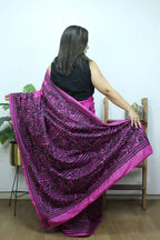 Pink Hand Embroidered Kantha Pure Bangalore Silk Saree - Luxurion World