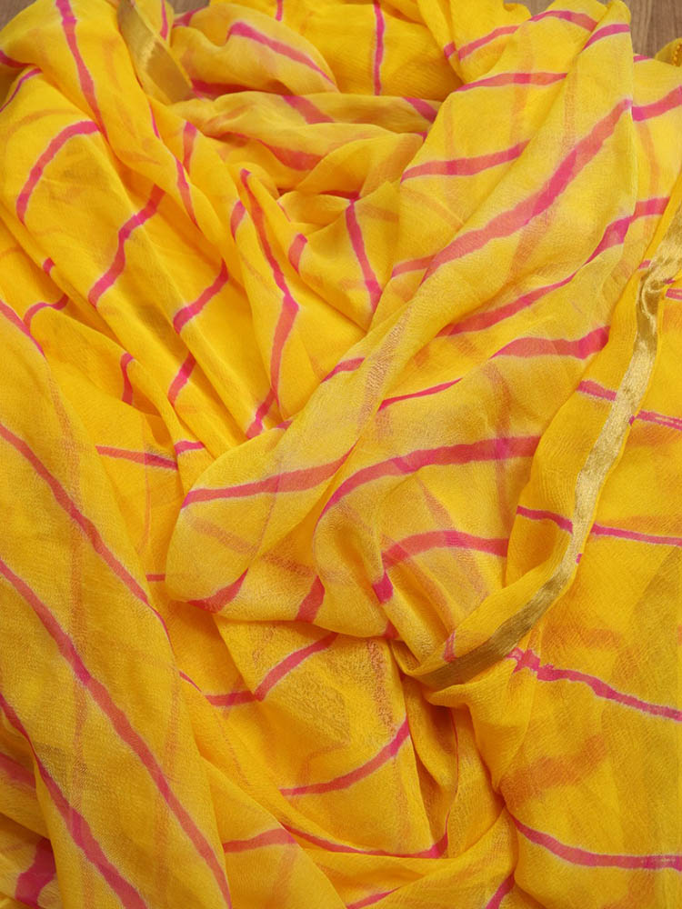Yellow Leheriya Chiffon Saree - Luxurion World