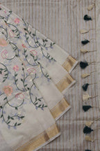 Stunning Pastel Linen Silk Saree with Intricate Embroidery - Luxurion World
