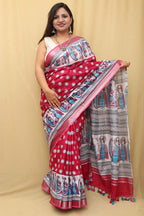 Stunning Pink Madhubani Digital Printed Cotton Silk Saree - Luxurion World