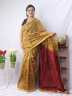 Stunning Yellow Madhubani Print Bengal Cotton Silk Saree - Perfect for Any Occasion! - Luxurion World