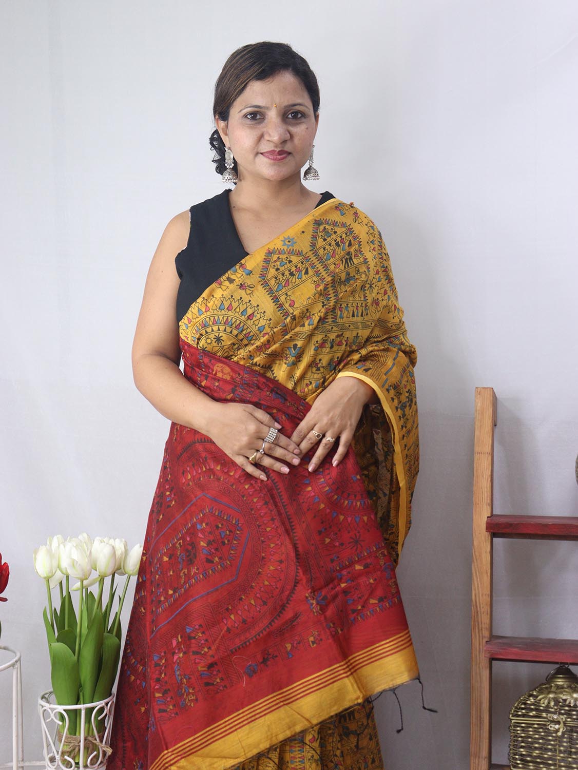 Stunning Yellow Madhubani Print Bengal Cotton Silk Saree - Perfect for Any Occasion! - Luxurion World