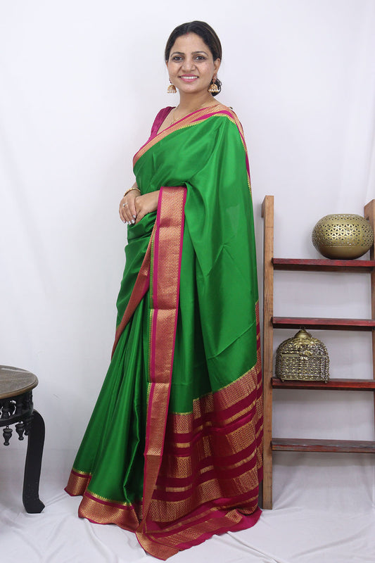 Green Mysore Handloom Pure Crepe Silk Saree - Luxurion World