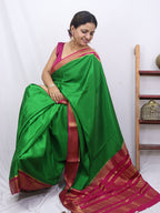 Green Mysore Handloom Pure Crepe Silk Saree - Luxurion World