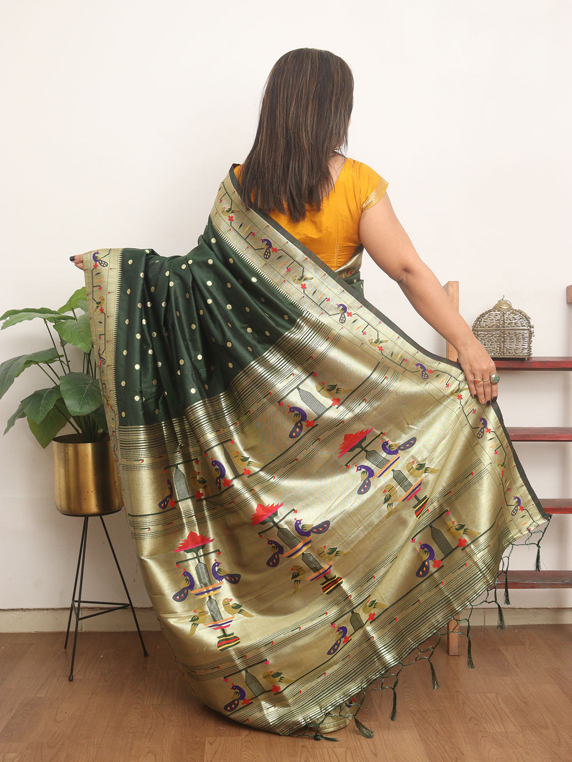 Green Paithani Silk Bird And Flower Design Saree - Luxurion World