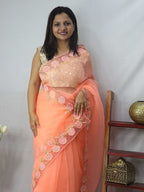 Get the Latest Orange Organza Cut Work Saree Online - Shop Now! - Luxurion World