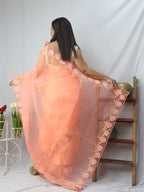Get the Latest Orange Organza Cut Work Saree Online - Shop Now! - Luxurion World