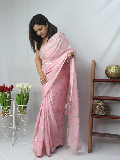 Shop the Latest Pink Foil Print Georgette Saree - Trendy and Elegant - Luxurion World