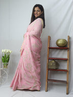 Shop the Latest Pink Foil Print Georgette Saree - Trendy and Elegant - Luxurion World
