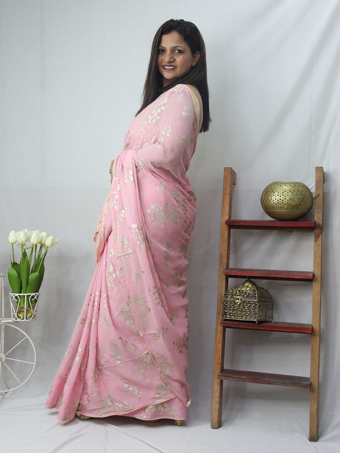 Shop the Latest Pink Foil Print Georgette Saree - Trendy and Elegant - Luxurion World