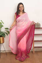 Pink Trendy Georgette Sequins Work Saree - Luxurion World