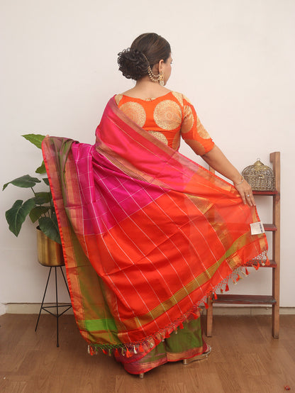 Pink Uppada Silk Checks Design Saree - Luxurion World