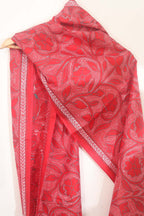 Exquisite Red Hand Embroidered Kantha Bangalore Silk Stole - Luxurion World