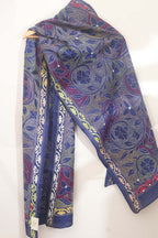 Exquisite Blue Hand Embroidered Kantha Bangalore Silk Stole - Luxurion World