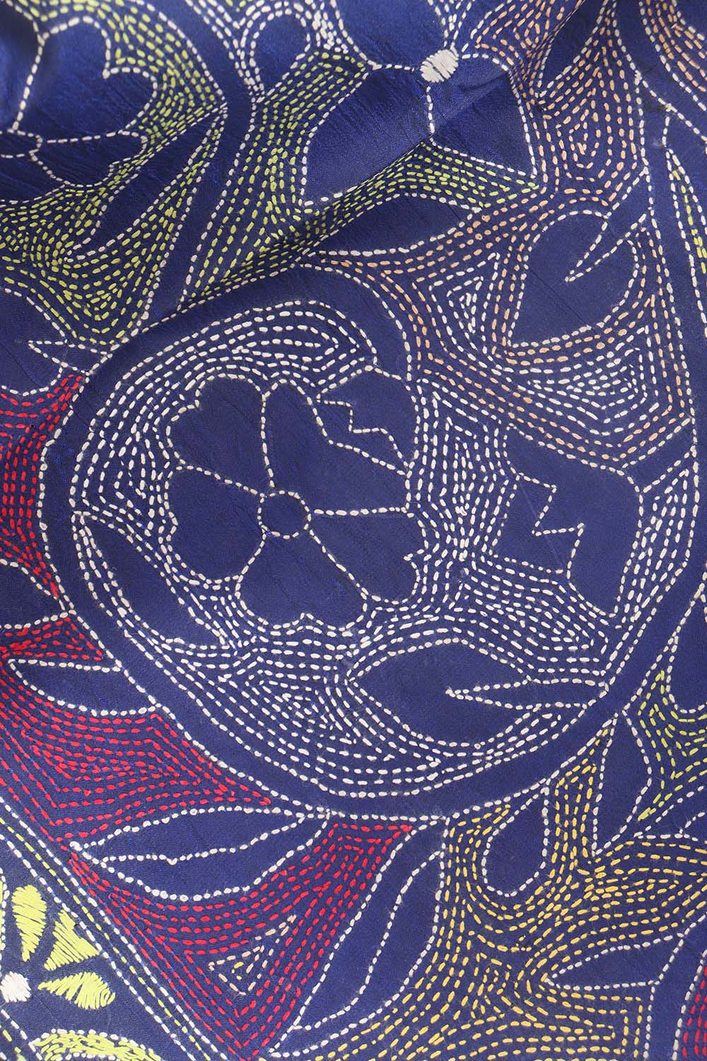 Exquisite Blue Hand Embroidered Kantha Bangalore Silk Stole - Luxurion World