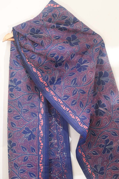 Blue Kantha Silk Stole with Hand Embroidery - Luxurion World