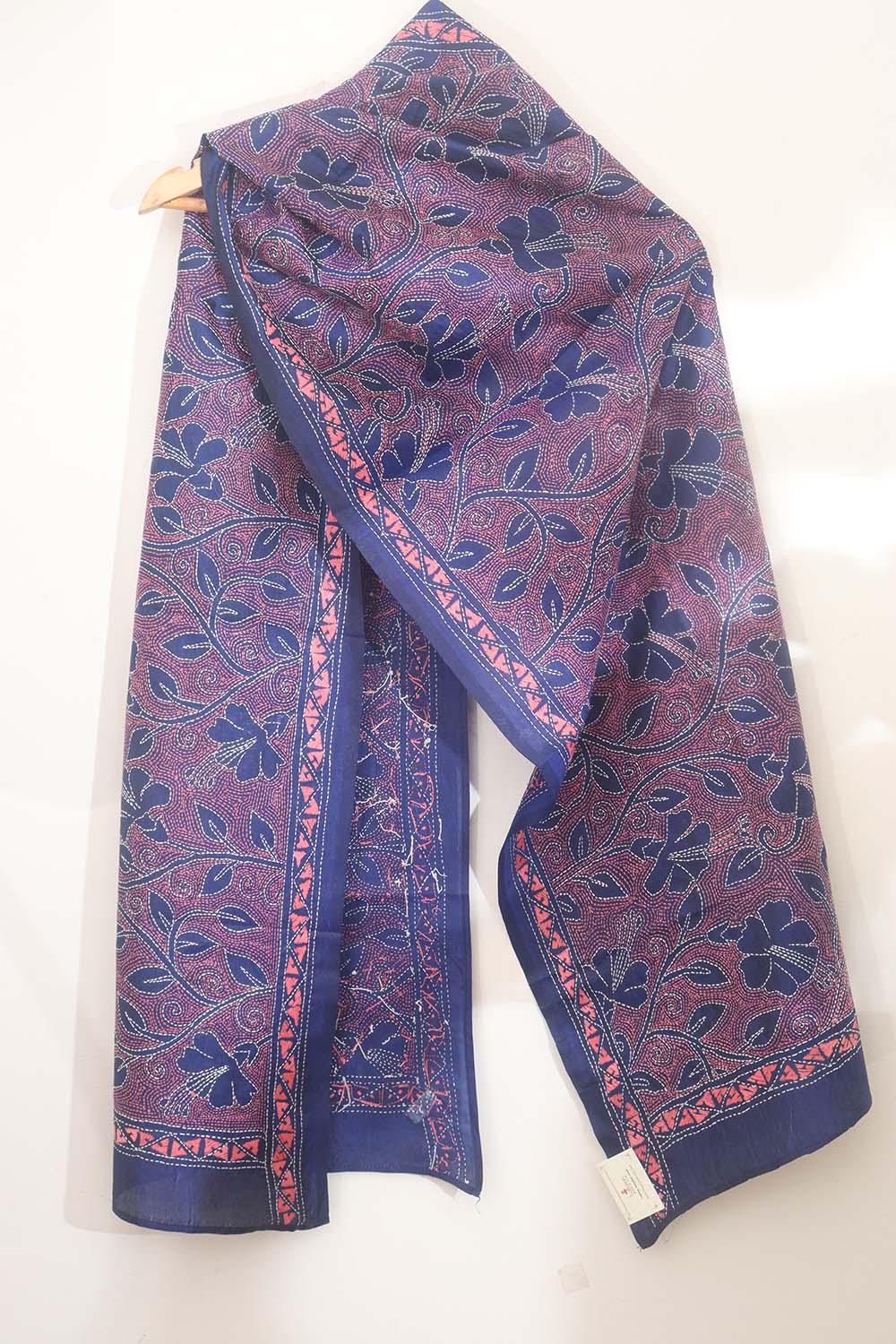 Blue Kantha Silk Stole with Hand Embroidery - Luxurion World