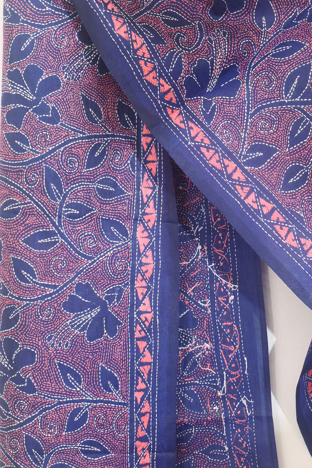 Blue Kantha Silk Stole with Hand Embroidery - Luxurion World