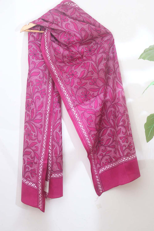 Exquisite Pink Kantha Silk Stole: Hand Embroidered, Pure Bangalore Silk - Luxurion World