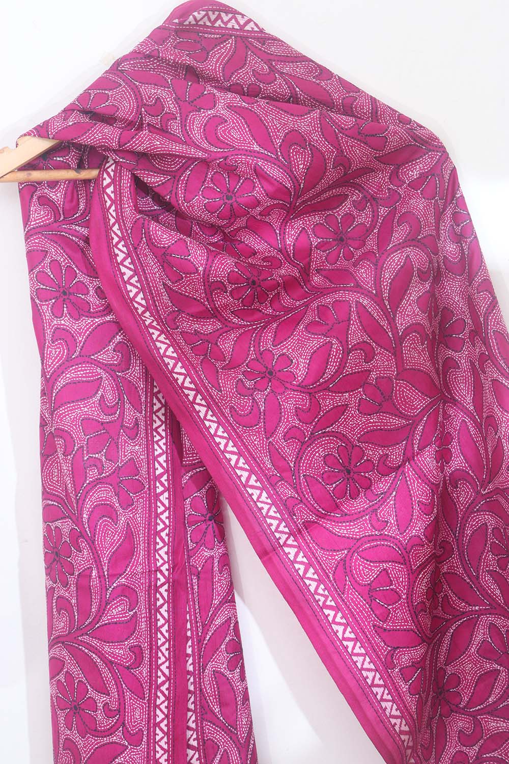 Exquisite Pink Kantha Silk Stole: Hand Embroidered, Pure Bangalore Silk - Luxurion World