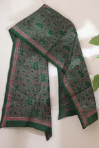 Exquisite Green Hand Embroidered Kantha Pure Bangalore Silk Stole - Luxurion World